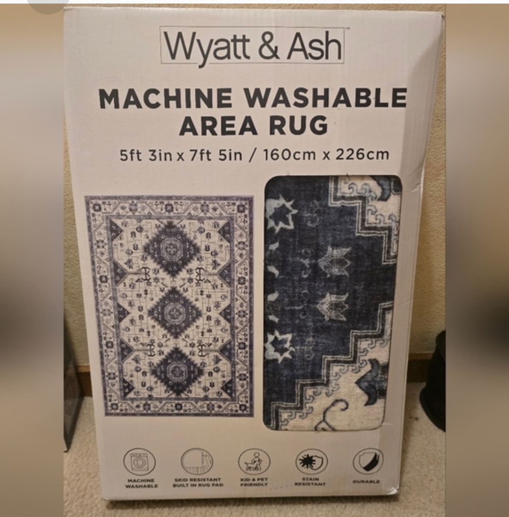 5'3” x 7'5”/  Wyatt & Ash Washable Indoor Area Rug, Cyrus , New